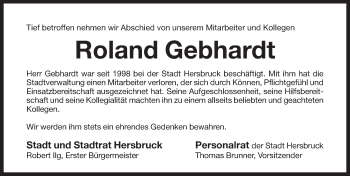Traueranzeige von Roland Gebhardt von Pegnitz-Zeitung